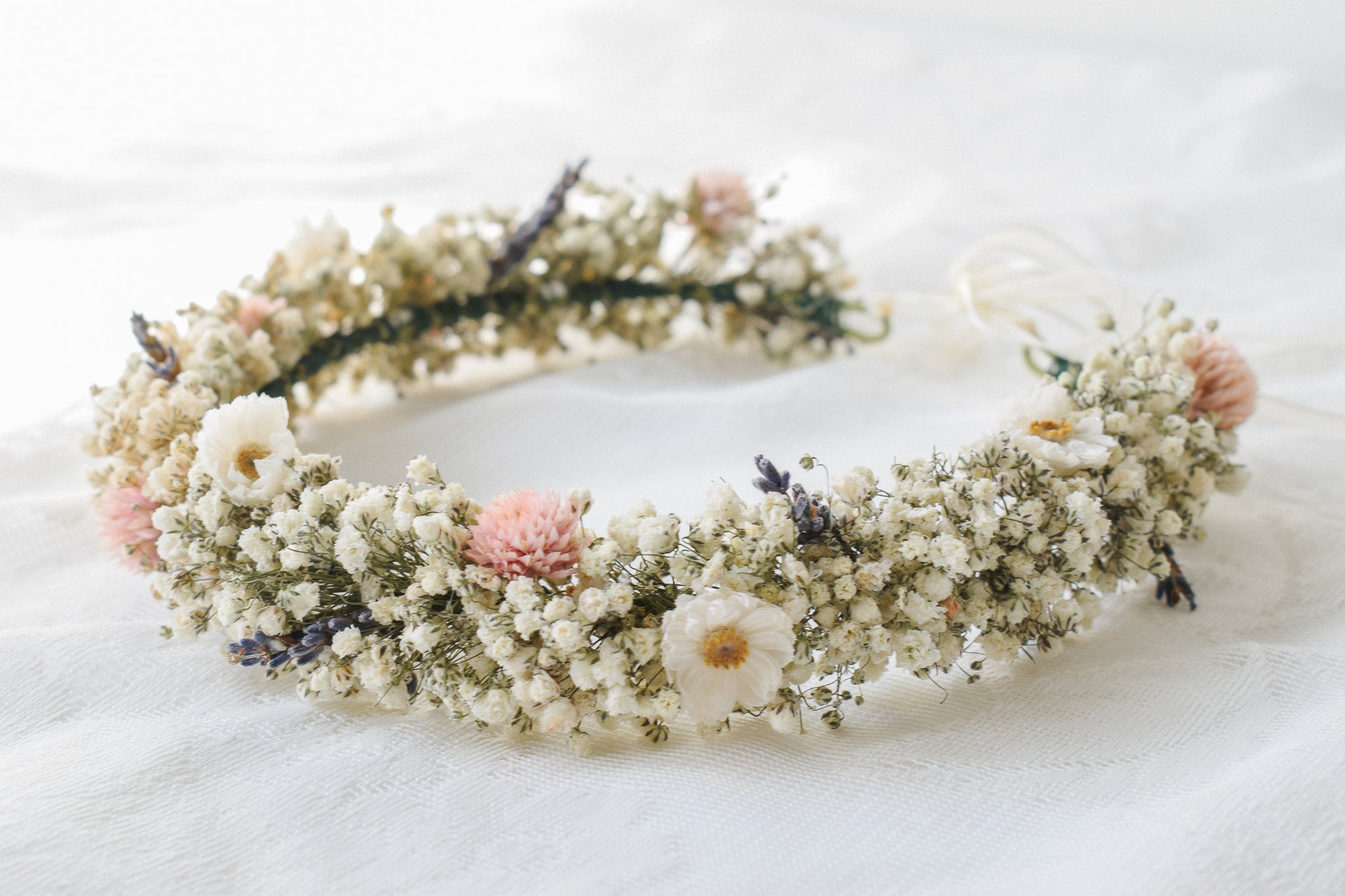 Lavender, Blush & White Dried Flower Crown